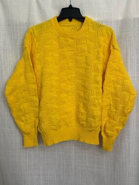 Vintage 90s Yellow Textired Geometric Knit Sweater Size XL/XXL 24” Pit to Pit
